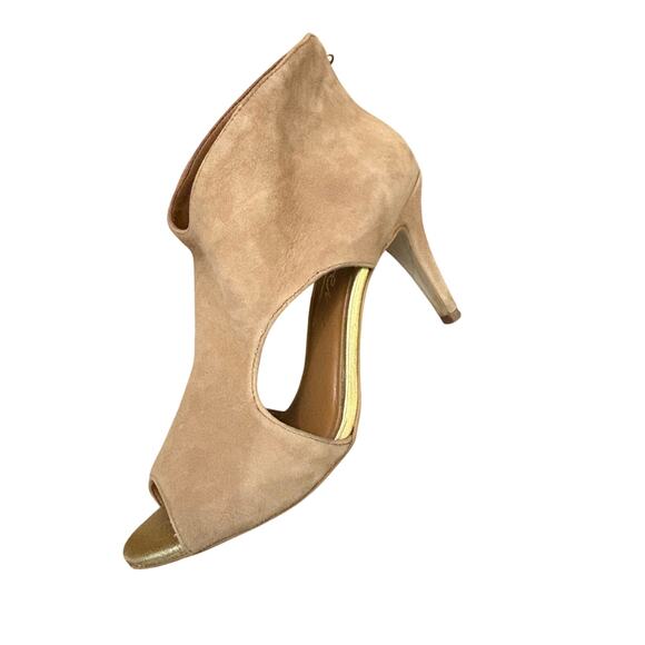 Rowen Tan & Gold Suede Open Toe Open Side Stiletto Heel 8 - Picture 4 of 8